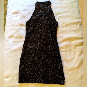 Lauren Ralph Lauren Black Sequined Dress with Keyhole Neckline, size 14